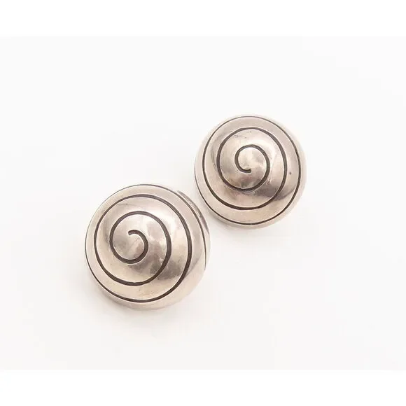 TIFFANY 925 Sterling Silver Vintage Etched Spiral Dome Earrings EG127302